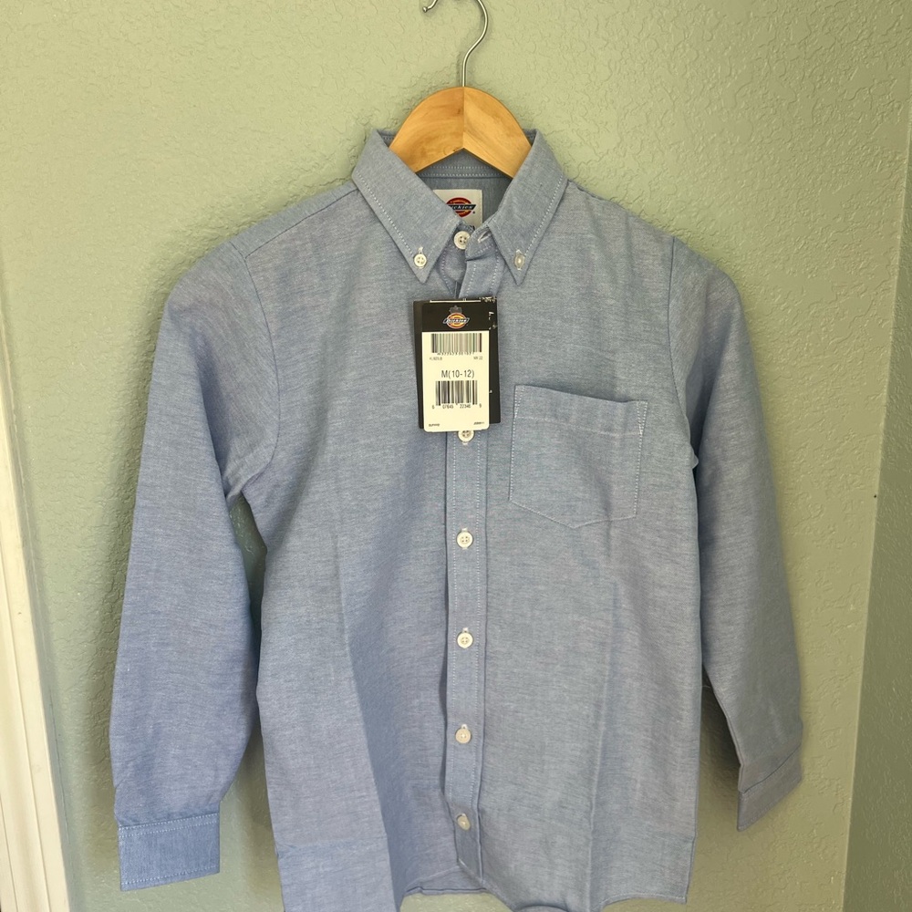 Dickies Boys Girls Blue Oxford Shirt Button Down long Sleeves